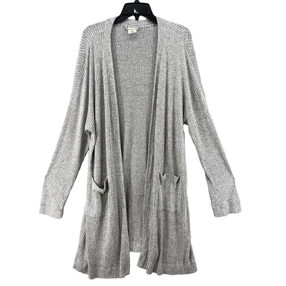 Soma Cardigan Womens XXL 2X Plus Gray Open Front Long-Line Pockets Ribbed - Picture 1 of 11